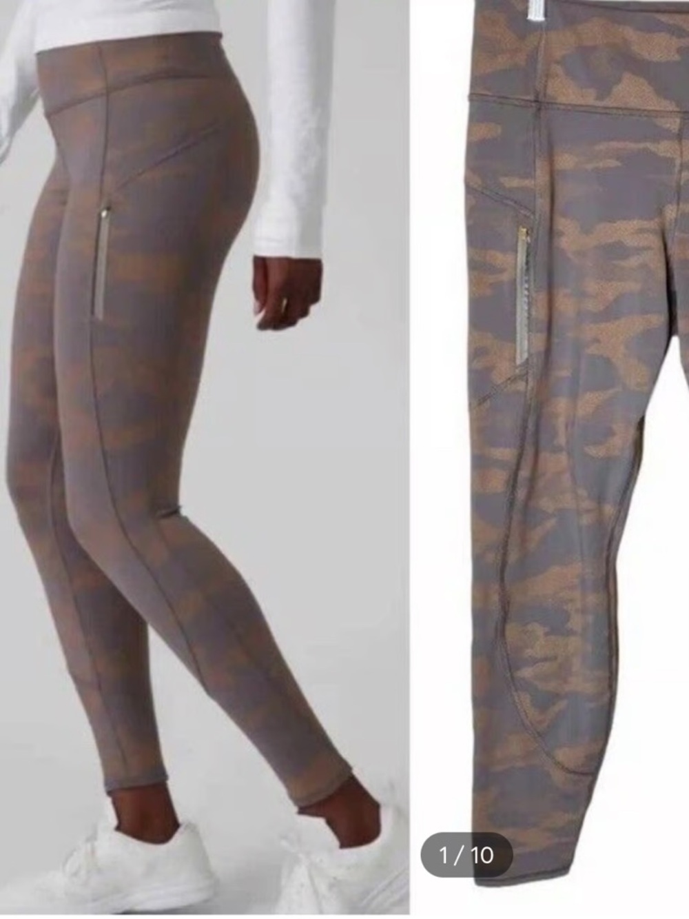 Athleta Rainier Reflective Leggings Camo Lux Buff Grey